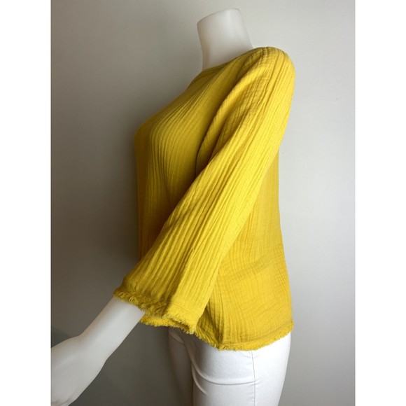F. Eileen Fisher Organic Cotton Top L Yellow Blouse 3/4 Sleeve NWT $168 - Picture 7 of 11